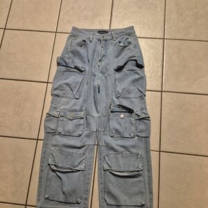 Loragal Cargo Jeans for Women Y2K Mid Waisted Baggy Jeans Straight Wide Leg